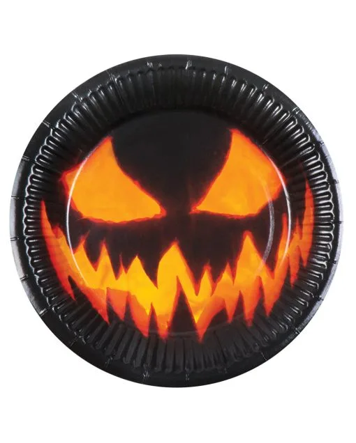 Horror Kürbis Pappteller 10 St. -Karnevalskostüme Herren Verkäufe creepy pumpkin pappteller 6 stueck halloween pumpkin paper plates halloween dekoration und geschirr 51374