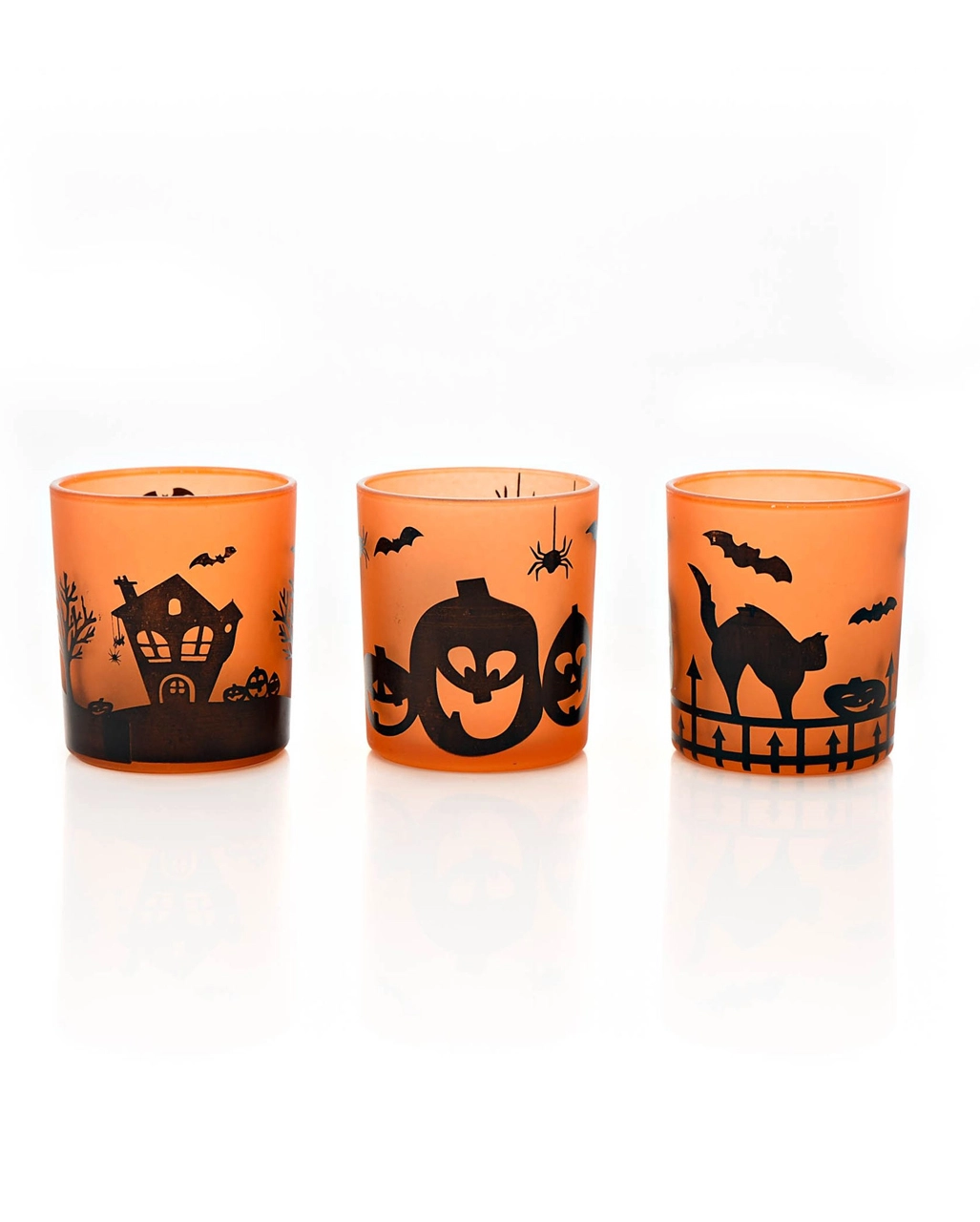 Halloween Motiv Teelichtgläser Als 3er-Set 3 Halloween Motiv Teelichtgläser Als 3er-Set