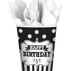 Happy Birthday Becher Schwarz-weiß 8 St.