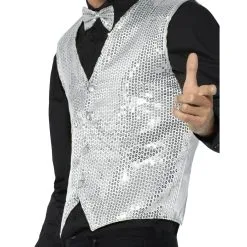 Silberne Männer Pailletten-Weste -Karnevalskostüme Herren Verkäufe pailetten weste fuer herren silber zirkus direktor weste pailletten weste fuer fasching 28528 2