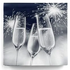 20 Blaue Papier-Servietten Mit Sektgläsern