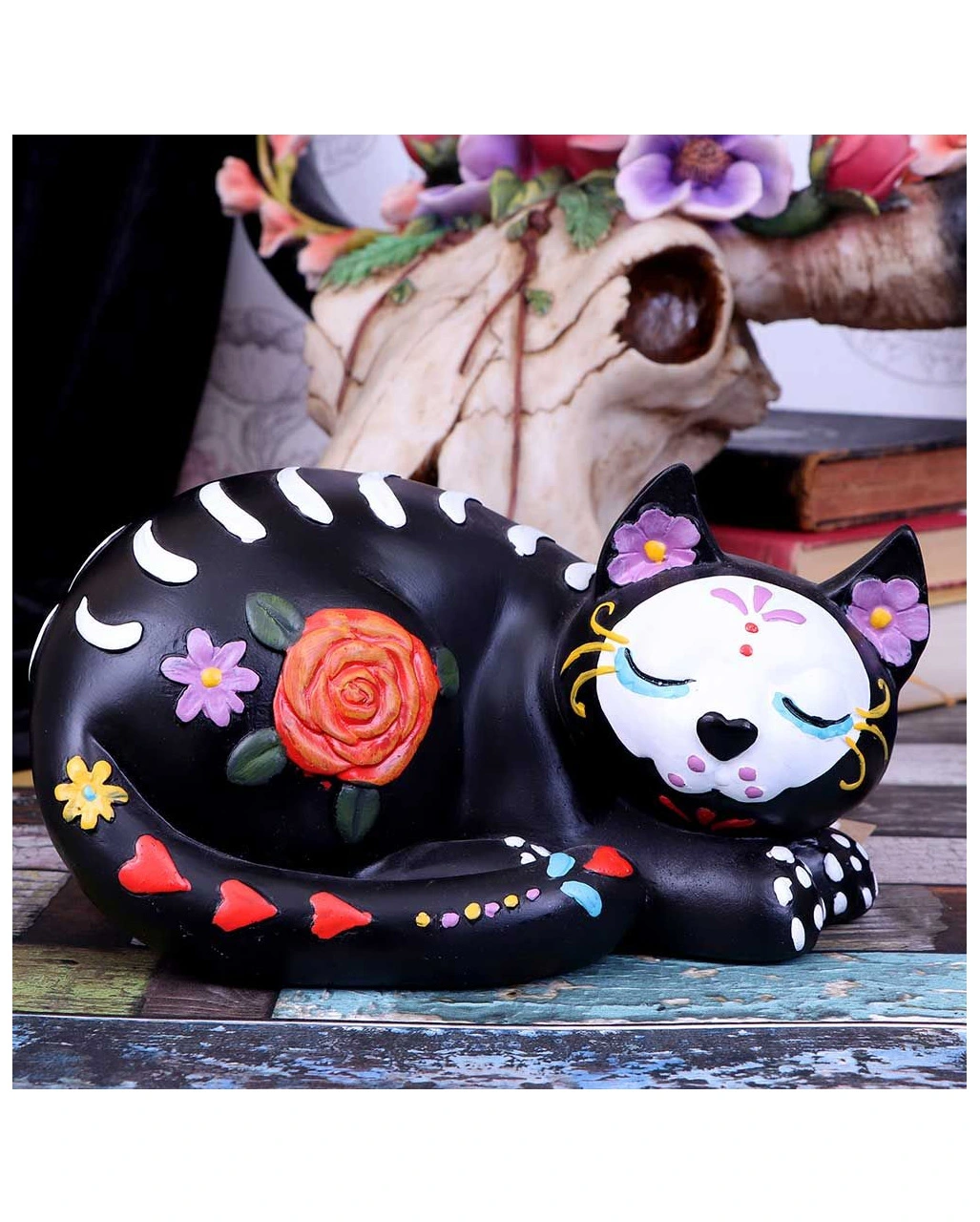 Schlafende Sugar Skull Katze 22cm 9 Schlafende Sugar Skull Katze 22cm – Bild 7
