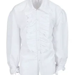 Weißes Herrenhemd Mit Rüschen & Knöpfen